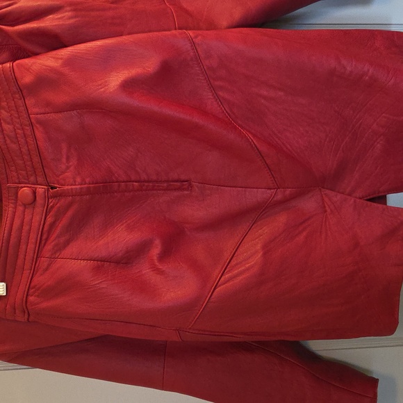 Brass Plum Nordstom Red Leather Jacket And Skirt Size P - Picture 11 of 16